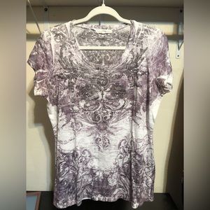 Vanity marbled detailed purple short sleeve shirt. Size XL